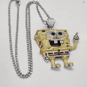 Brand New Sterling Silver 925 SpongeBob Square Pants Necklace